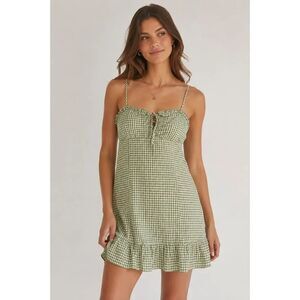 L.A Hearts Green Gingham Mini Dress Cottagecore Ruffle Hem Medium